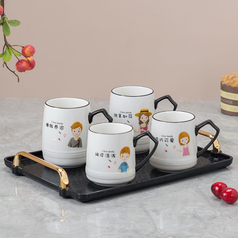 3个杯(爸妈女孩) 一家人陶瓷水具套装 家庭客厅茶具套装 亲子杯 爸妈孩子水杯茶壶