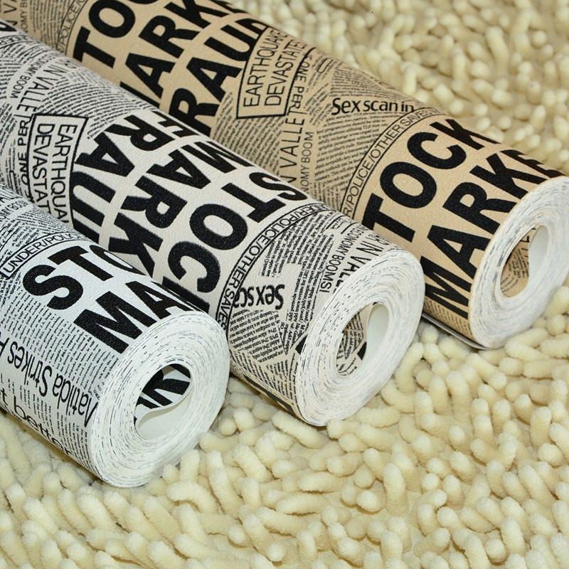 做旧黄报纸英文字母黑白配工程工装店铺满贴背景墙纸