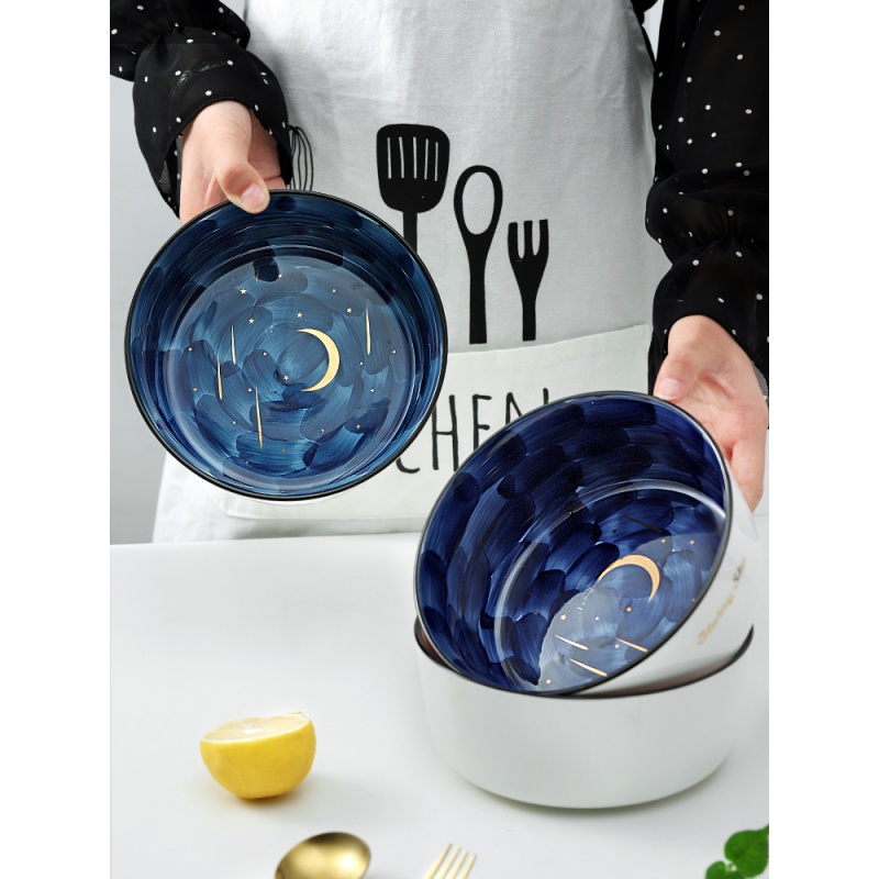 美帮汇北欧个性创意陶瓷饭碗水果沙拉早餐甜品燕麦碗大号家用单个装 绯红色(7英寸)+叉子高清大图