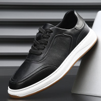 头层牛皮秋季新款百搭小白鞋子男真皮透气休闲鞋男士潮流厚底板鞋 9139黑色增高款 40