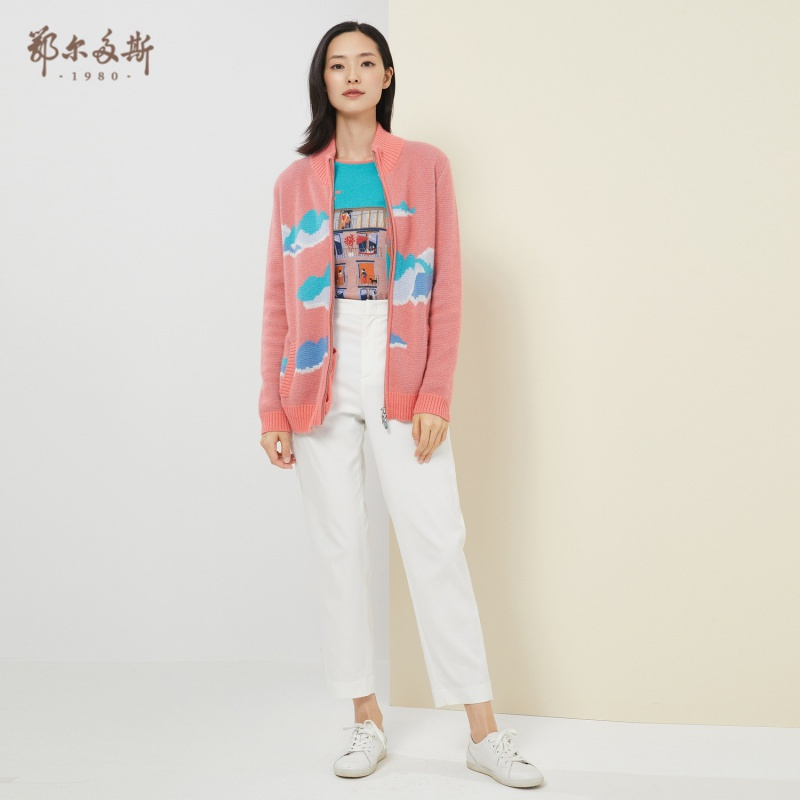 鄂尔多斯198020早春半高领纯羊绒外套开衫夹克C205B2201