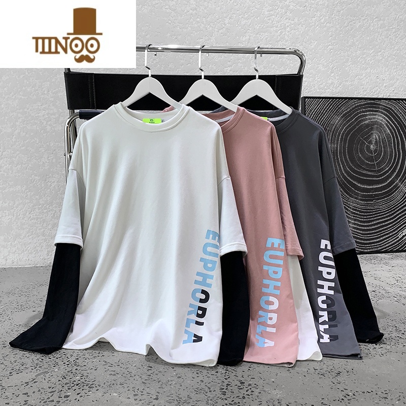 YANXU男装潮流假长袖T恤男韩版潮牌字母撞色宽松休闲N恤T宽高清大图