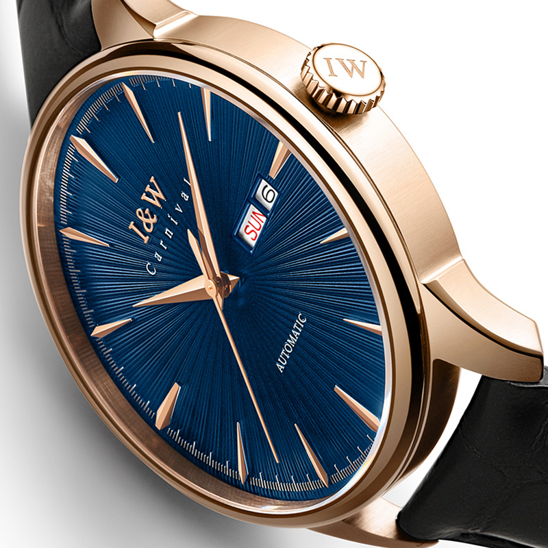 瑞士爱沃驰I&W CARNIVAL手表男士全自动机械表 男表进口机芯真皮带防水时尚双日历腕表新款品牌519G高清大图