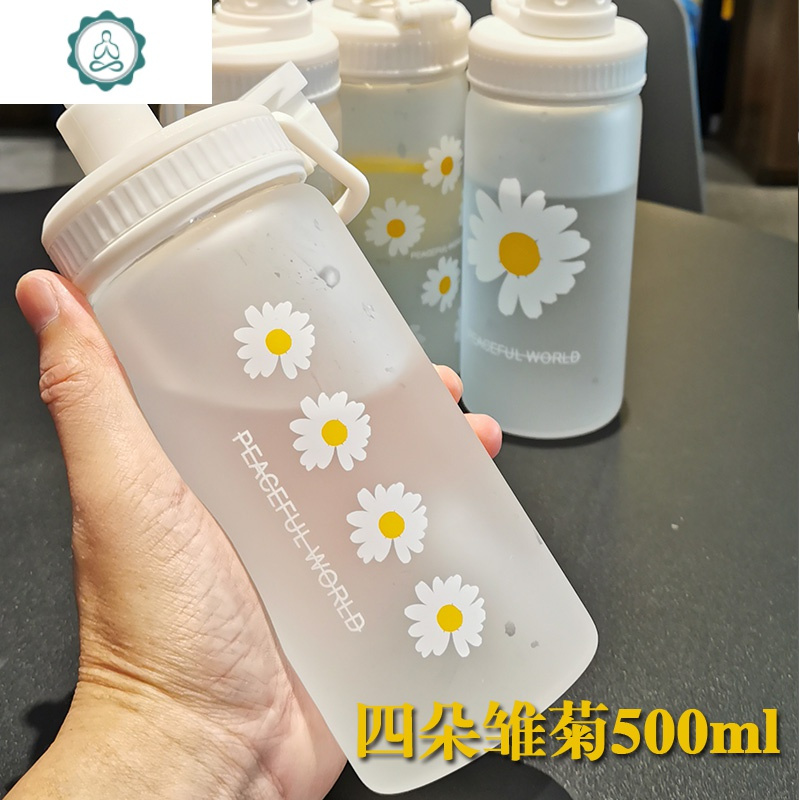 小雏菊带吸管的水杯少女网红创意潮流可爱磨砂玻璃杯便携个性杯子 封后 四朵雏菊500ml[带杯套+吸管]