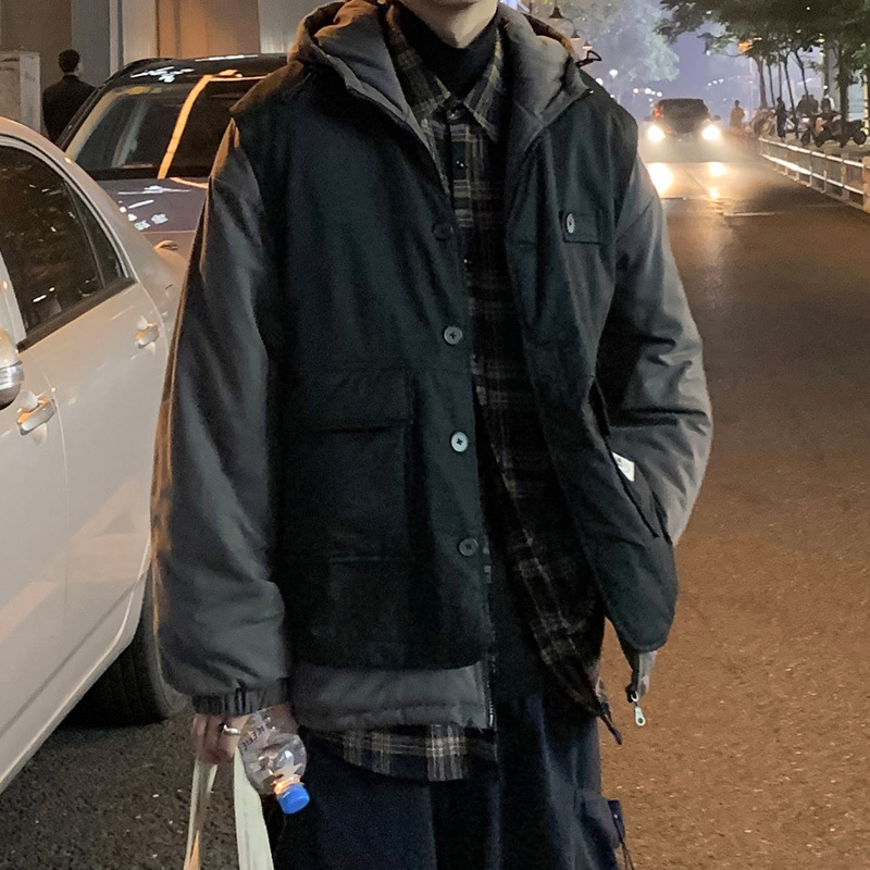 BaLuoShang工装外套男冬季拼接假两件棉衣加厚2020新款男士棉袄潮牌棉服韩版棉衣