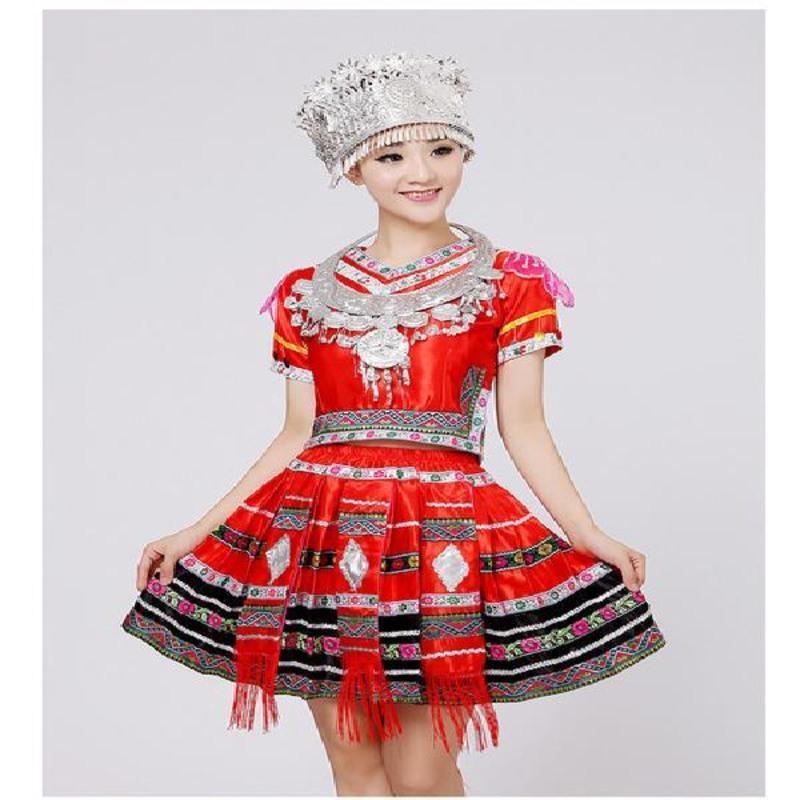 蓝色110苗族少数民族服装女装土家族民族舞蹈演出服装壮族瑶族侗壮族