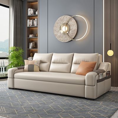 欧梵森简约多功能沙发床可伸缩折叠一体两用小户型智能充电沙发 2.4米外径【多色可选拍下备注】 免洗科技布【海绵款】+无线充电