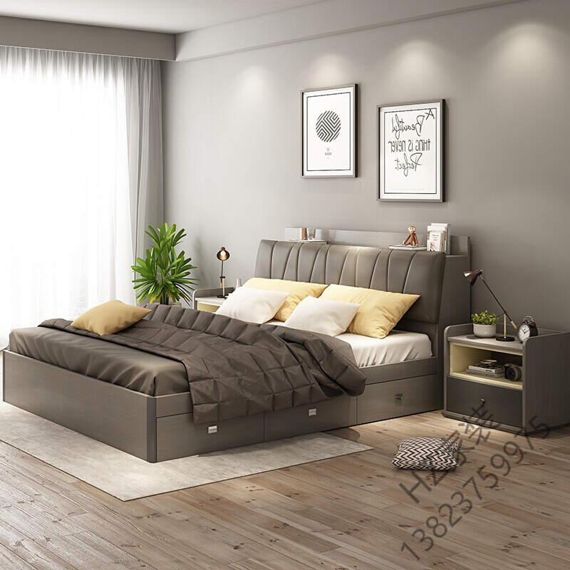 苏宁严选 床 高箱储物床带抽屉省空间大床现代简约多功能双人床婚床卧室家具m欧因