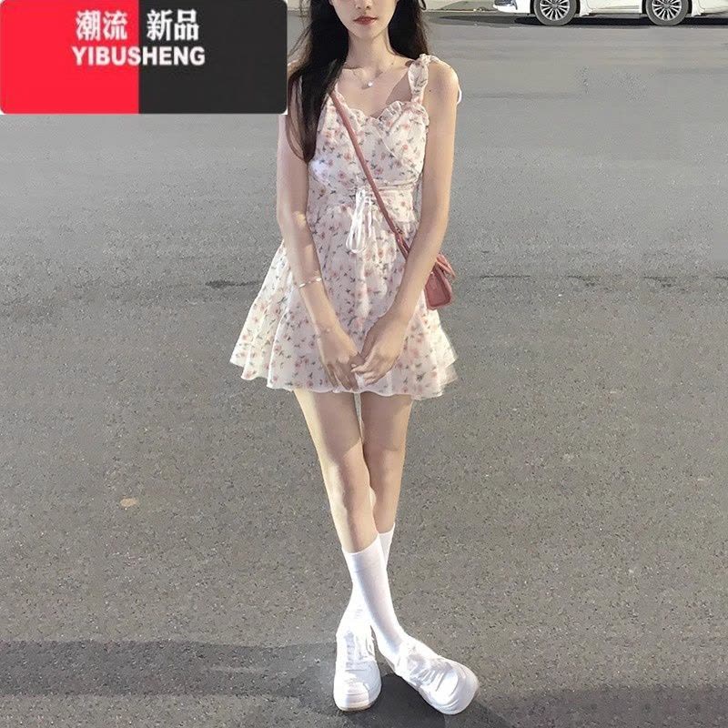 YIBUSHENG法式小众碎花吊带裙2024新款小个子连衣裙气质短裙收腰显瘦裙子图片