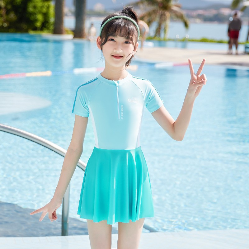 儿童泳衣女孩2023新款夏季连体泳装小女孩中大童女学生速干游泳衣