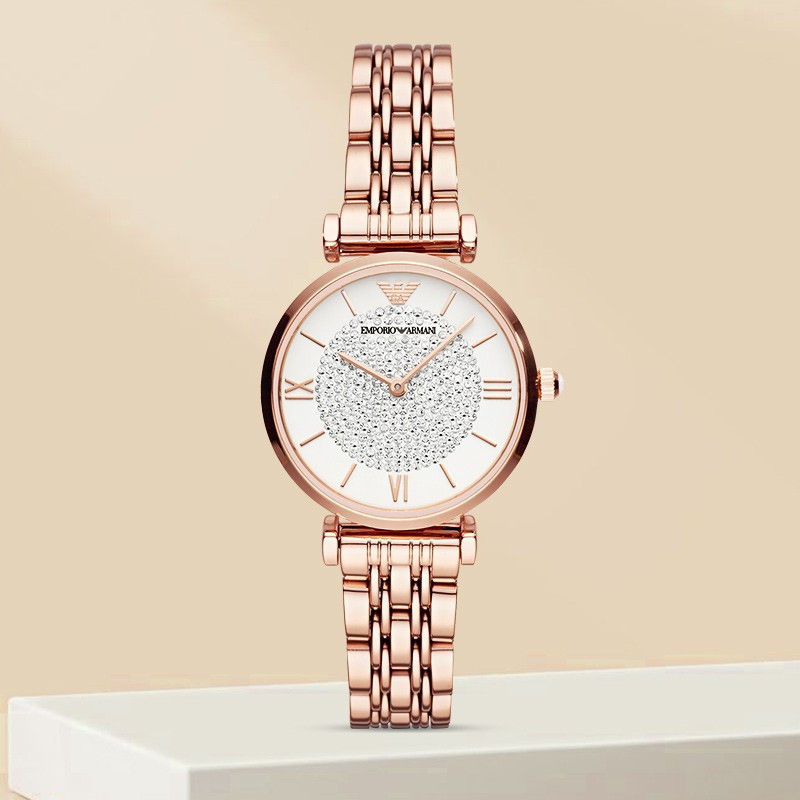 阿玛尼(emporio armani)进口 满天星手表 玫瑰金色欧美表镶钻 520情人