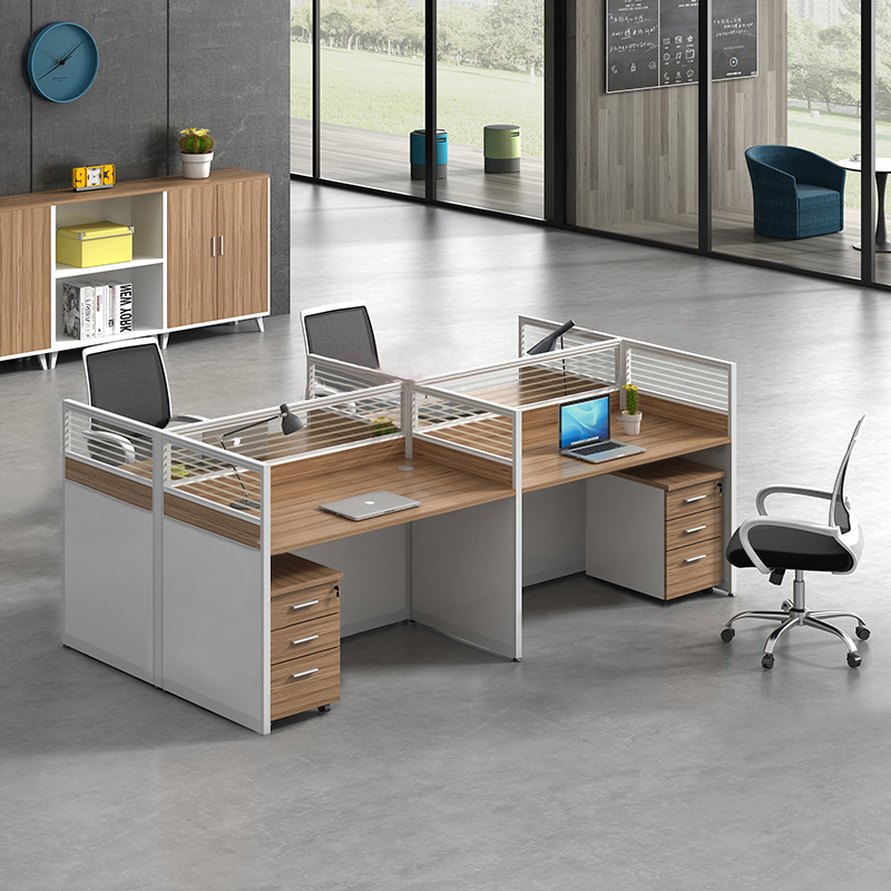 兰冉职员办公桌组合现代简约屏风卡座员工位电脑桌王字型四人位含柜