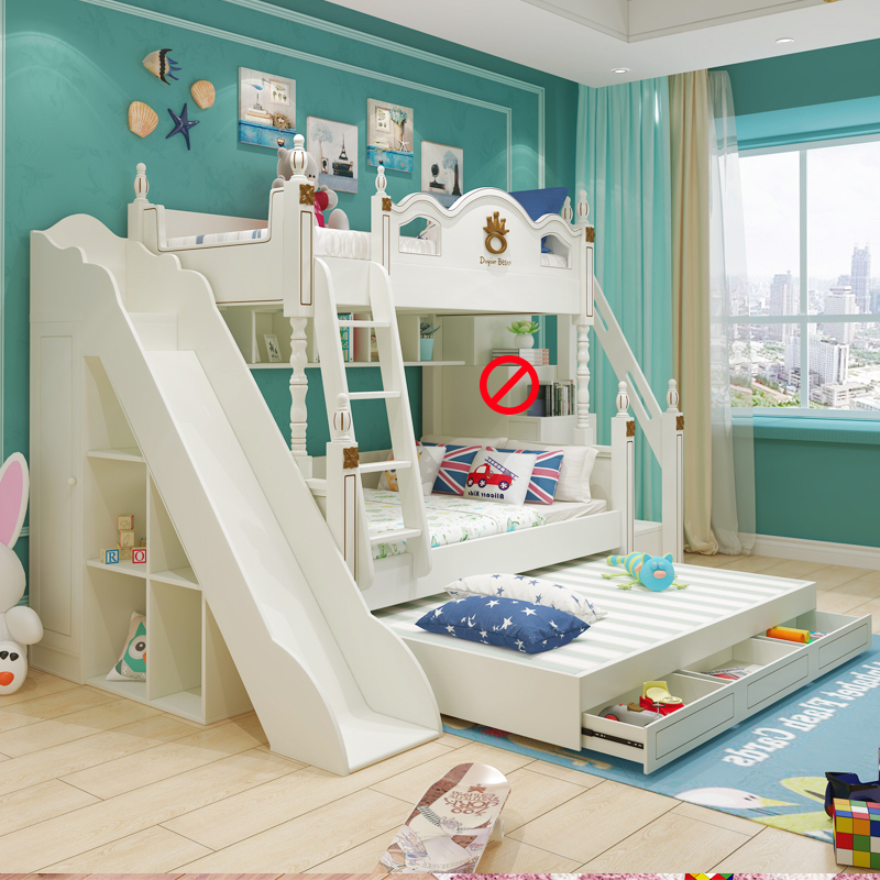 高低床交错式上下床实木多功能子母床省空间儿童双层床带滑梯双层床