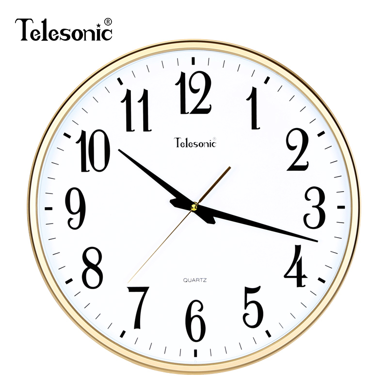天王星(Telesonic)客厅挂钟现代简约创意静音卧室石英钟 圆形会议室时尚大气壁挂钟 17英寸