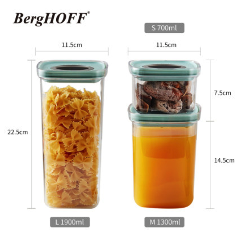贝高福(Berghoff)收纳盒 Leo系列 Leo密封罐 三件套(0.7L+1.3L+1.9L)五谷杂粮密封罐厨房储物