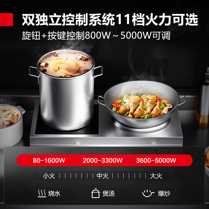 德玛仕DEMASHI商用电磁炉多头5000W大功率平面凹面电磁炉台式多眼多头煲仔炉灶爆一平一凹 IH-TC-100A2高清大图