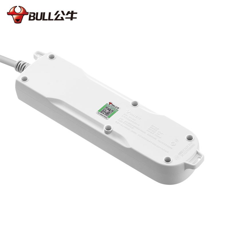 公牛(bull)GN-607全长1.8米四位插孔带保护门总控开关插座/接线板/排插/拖线板/插排 蓝白高清大图