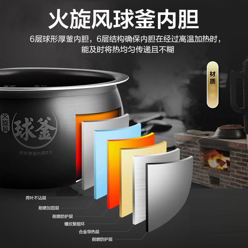 苏泊尔(SUPOR)电饭煲家用4L多功能3-6人拉丝金属机身不粘球釜内胆多种烹饪功能电饭锅一键柴火饭SF40FC663