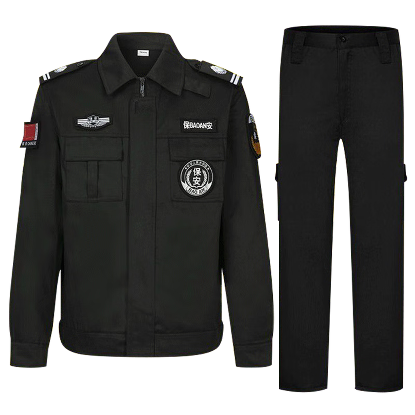剑神保安春秋装工作服 夹克款秋冬拉链套装 黑色高清大图