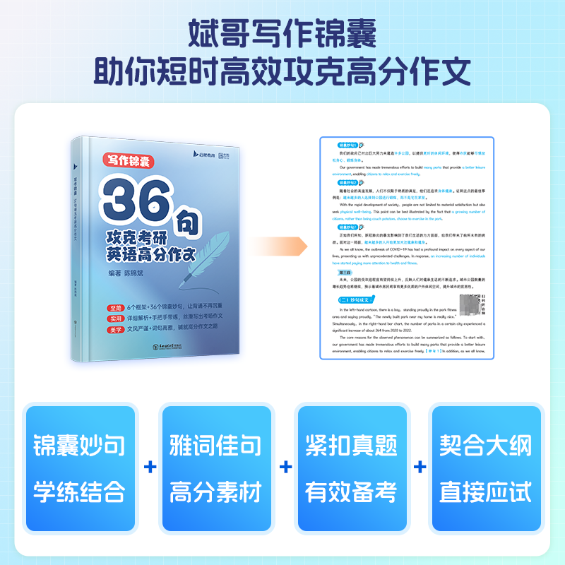 25版陈锦斌写作高分锦囊36句 [正版]2025考研英语陈锦斌写作锦囊36句背诵范文高分写作锦囊妙句例文图表文字混合高清大图