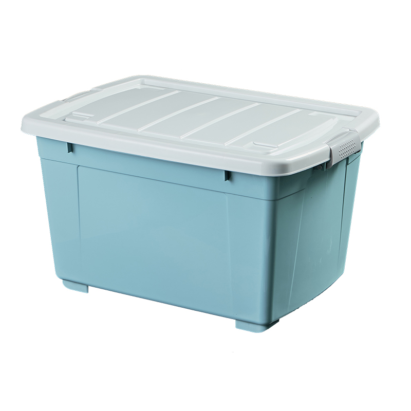 储物箱加厚长方形方桶收纳箱带盖塑料 北欧蓝 180#【长60宽43高35cm】滑轮款