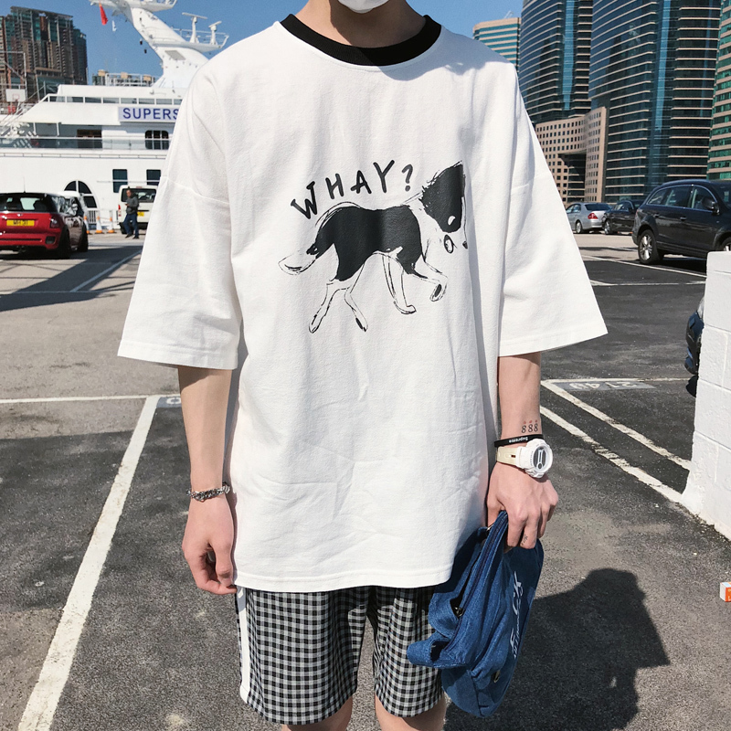 2018新款夏款男士短袖T恤男生韩版时尚百搭港风圆领半袖打底衫男