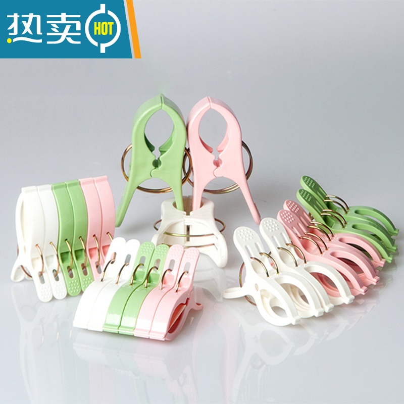 敬平衣服夹子晾衣夹防风固定毛巾家用晒被子大夹子蚊帐塑料夹子晾衣架 [被单夹][大号夹4只装]双弹簧-马卡龙高清大图