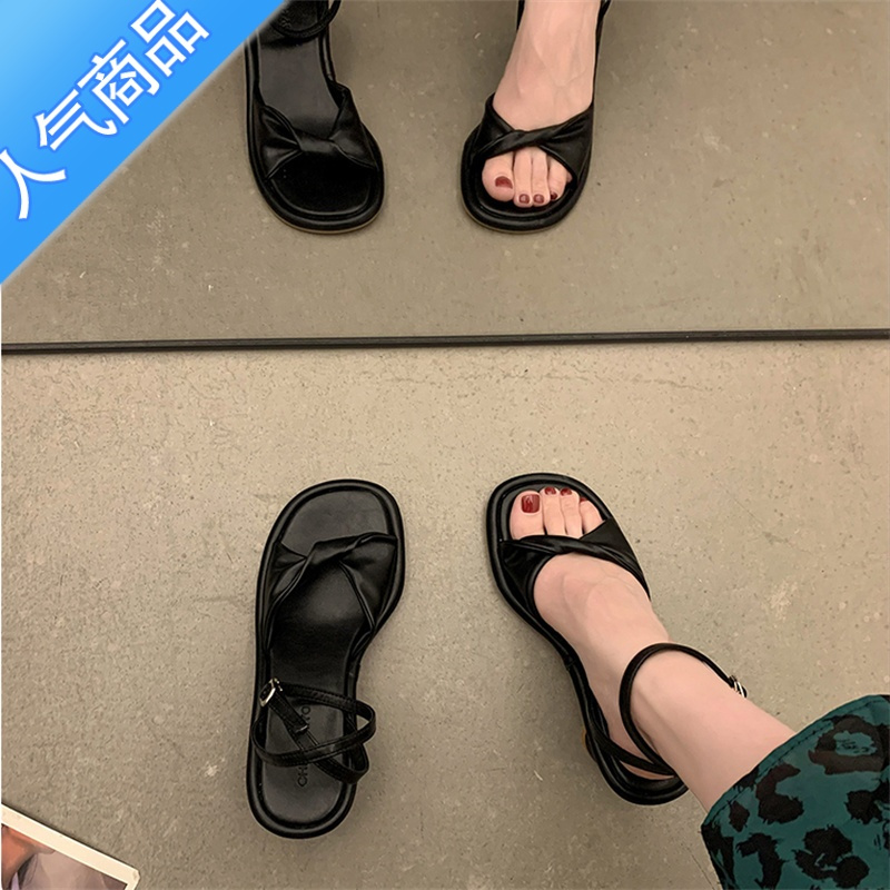 SUNTEK凉鞋女夏外穿2023年夏季凉拖小众设计感粗跟仙女风配裙子高跟鞋女