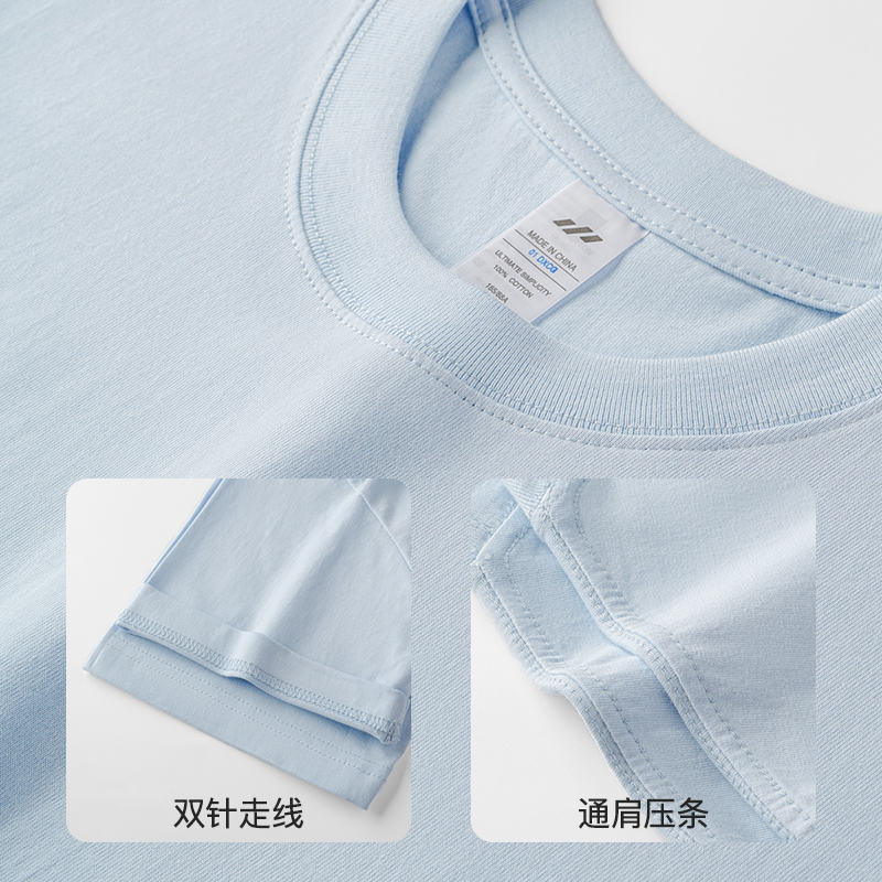 重磅纯棉白色宽松短袖t恤男女同款情侣装夏季圆领纯色打底衫长袖体恤潮高清大图