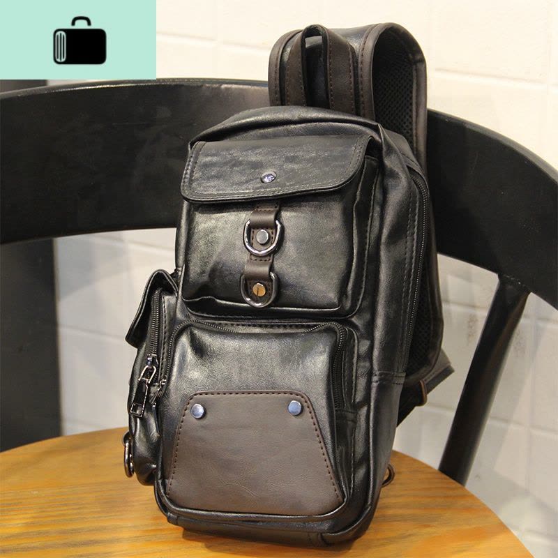 皮男士胸包2020新款时尚简约潮牌休闲小背包男包潮流单肩斜挎包NEW LAKE 黑色男士单肩包图片