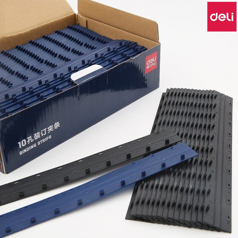 得力(deli) 3827 10孔装订夹条 10mm 100支/盒 黑色高清大图