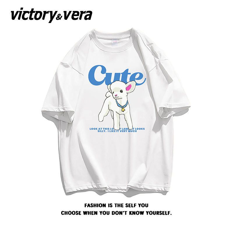 VICTORYVERA小众别致纯棉法式慵懒风短袖t恤女2022夏季宽松体恤衫