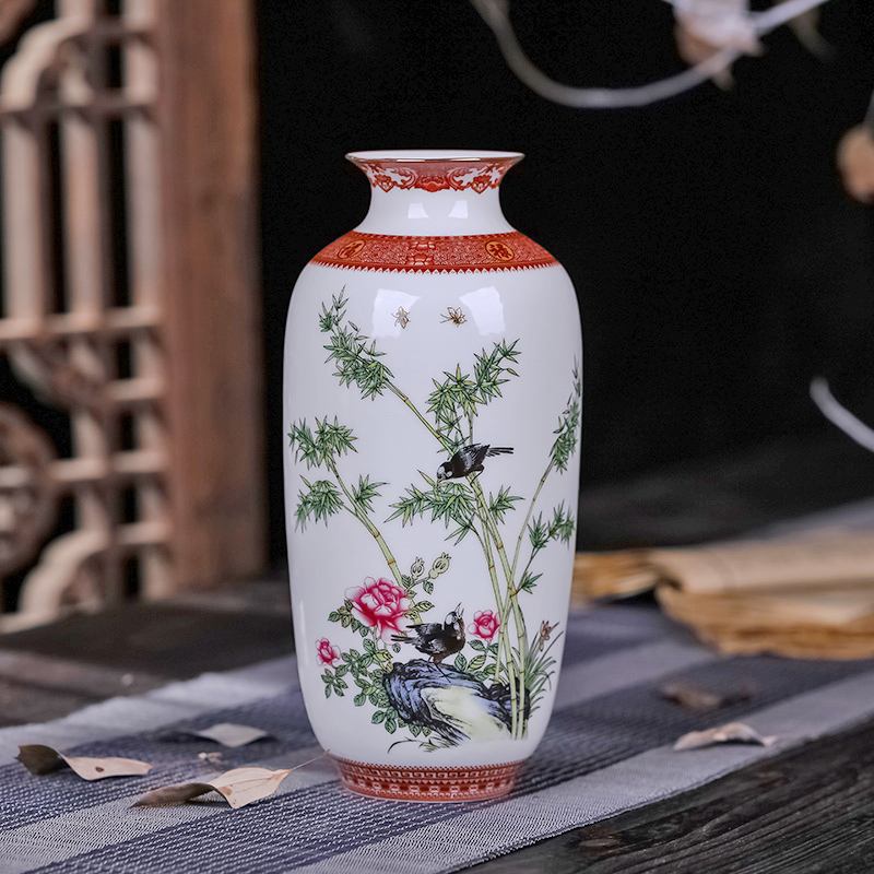 景德镇陶瓷器花瓶现代时尚家居花器客厅餐厅装饰工艺品花插摆件 竹报平安
