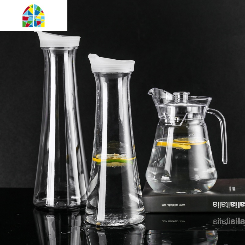 亚克力pc塑料扎壶冷水壶凉水壶果汁壶果汁酒吧水壶餐厅泡柠檬家用 FENGHOU 钻石壶1600ml-灰色