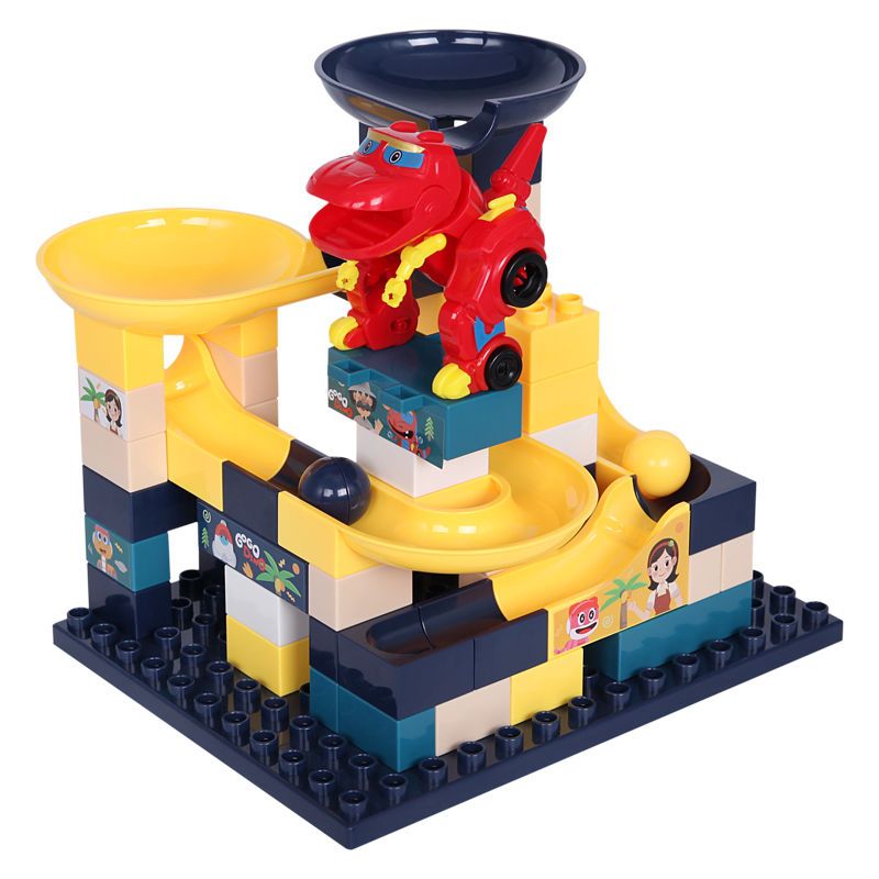 帮帮龙大颗粒积木滚珠滑道益智拼装轨道兼容多功能积木桌3-6岁男 76大