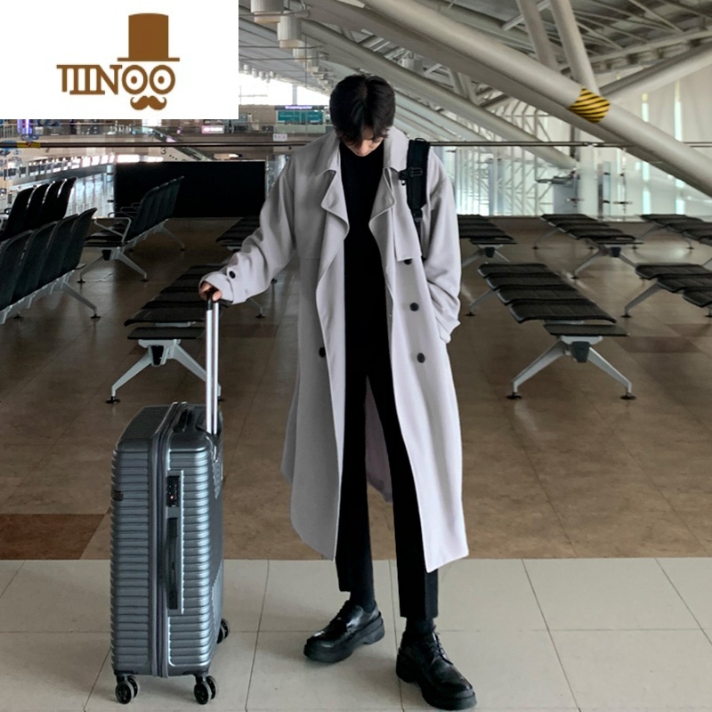 YANXU韩版风衣男中长款潮流帅气过膝长款大衣2023感宽松外套高清大图