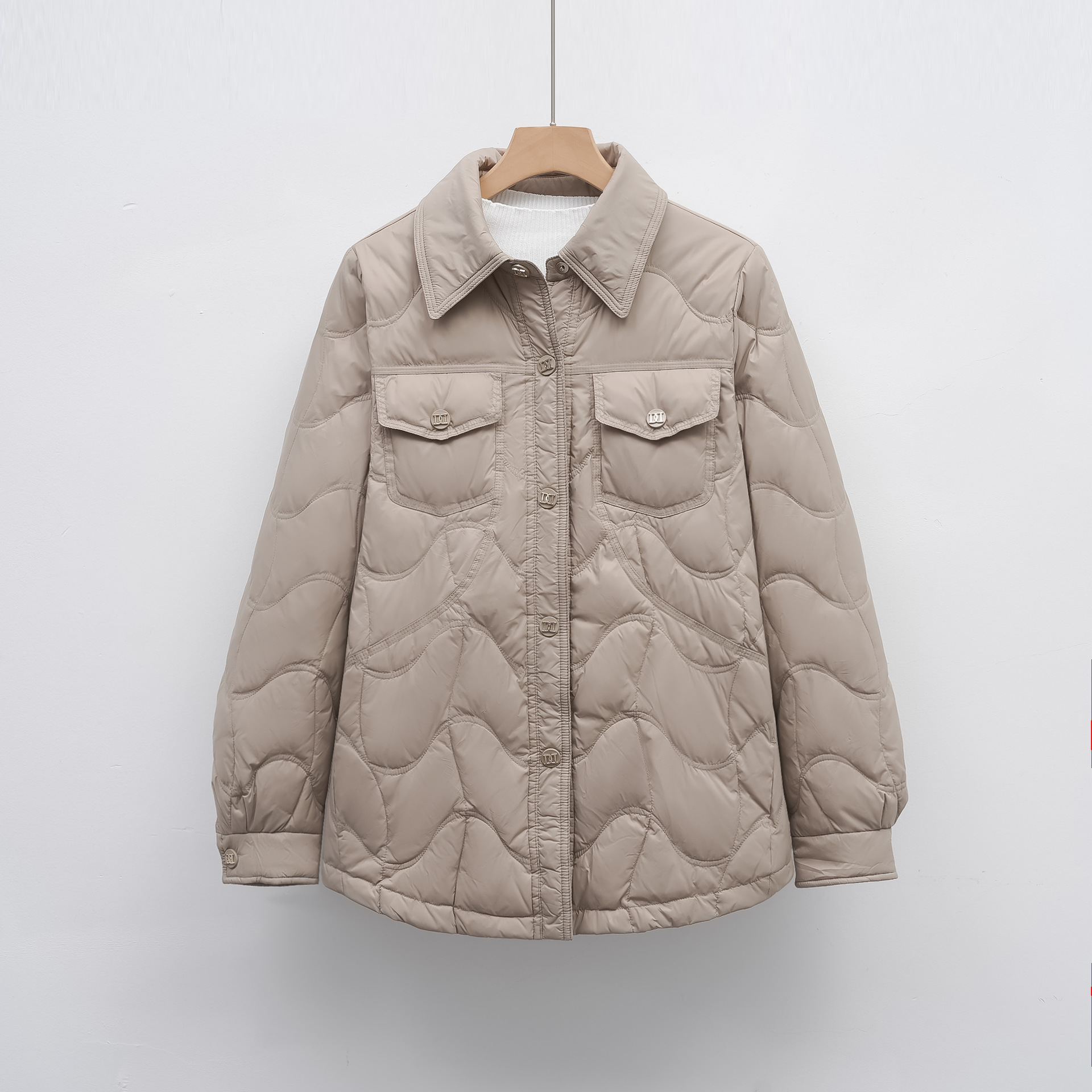 羽绒服新国标90绒衬衫式羽绒服女士秋冬时尚新款外套显瘦高清大图