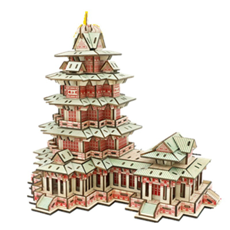 激光版阅江楼视频介绍_中国古建筑模型木质立体3d拼图木头手工拼装
