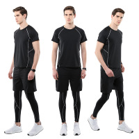 2018新款健身服男套装三件套速干运动时尚男休闲套装跑步训练服