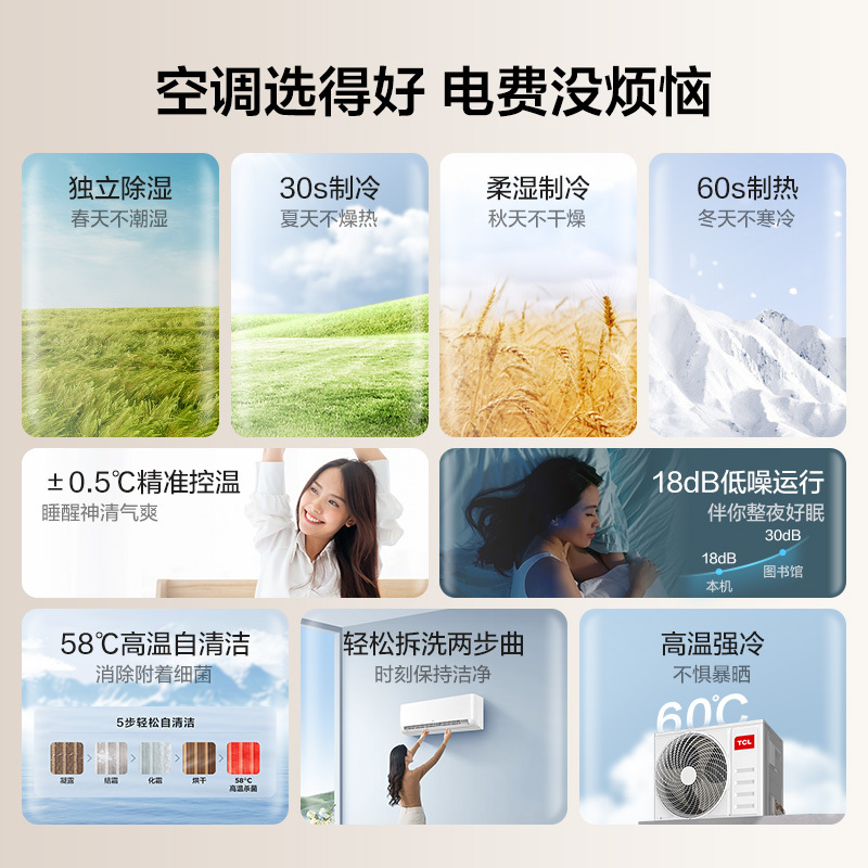 TCL 大1匹净怡风节能空调挂机 新一级能效 自清洁 WiFi智控KFRd-26GW/D-STA11Bp(B1)以旧换新