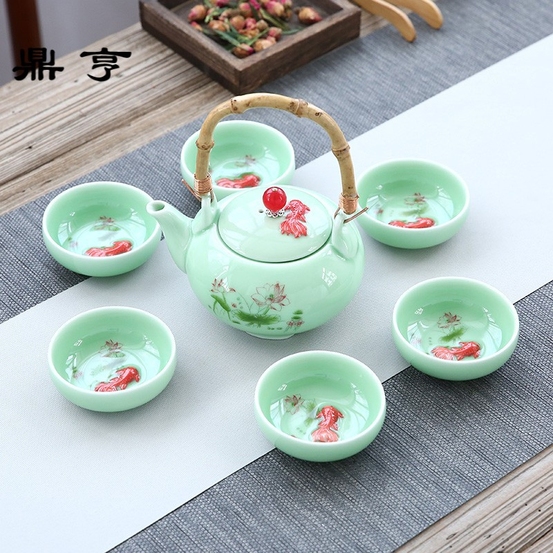鼎亨 青瓷茶壶茶具套装 陶瓷凉茶凉水壶大容量提梁壶家用送礼