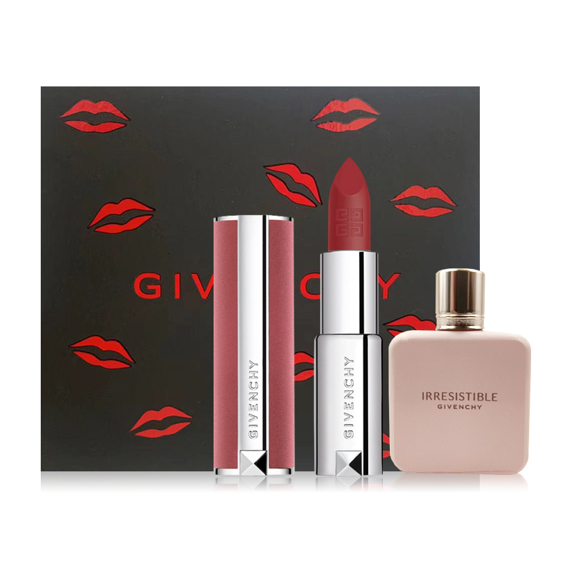 纪梵希(GIVENCHY)高定粉丝绒口红N27#3.4g+倾城粉丝绒香水8ml礼盒装 送女友闺蜜