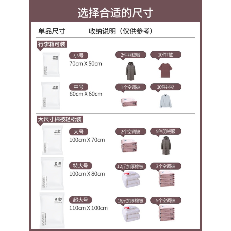 抽真空压缩袋大号装棉被子羽绒服整理袋衣物衣服行李箱专用收纳袋收纳袋三维工匠_918 日式简约款【满19送手泵满68送手泵+电泵】小号(70*50