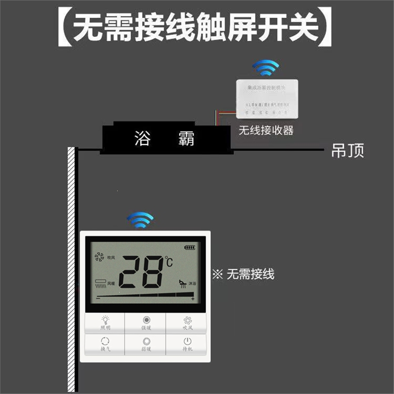 浴霸触摸开关智能触屏开关五合一免接线暖风机无线遥控开关面板