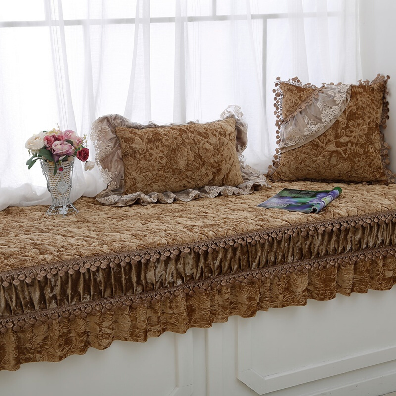 欧式飘窗垫窗台垫毛绒防滑卧室榻榻米坐垫公主阳台垫子飘窗垫定做