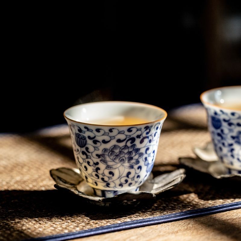 青花瓷茶杯品茗杯陶瓷主人杯小茶杯单杯茶碗家用中式茶盏复古茶杯青花
