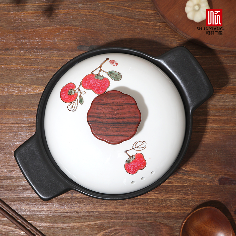 顺祥砂锅煲汤锅 陶瓷炖汤煲仔饭炖锅 久原浅式煲2.3L(柿柿如意)高清大图