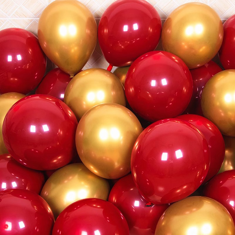 思唯美(sweet made) 气球 十一国庆节双层宝石红金色气球【双层宝石红 +金属金(50个装)】