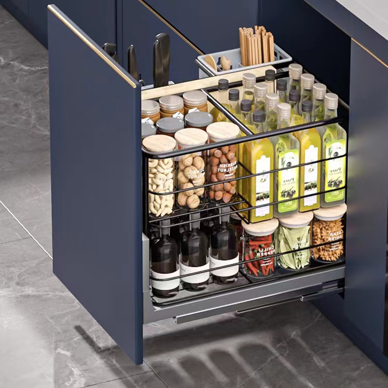 欧德宝厨房拉篮橱柜碗篮304不锈钢双层抽屉式调味料碗柜调味拉篮