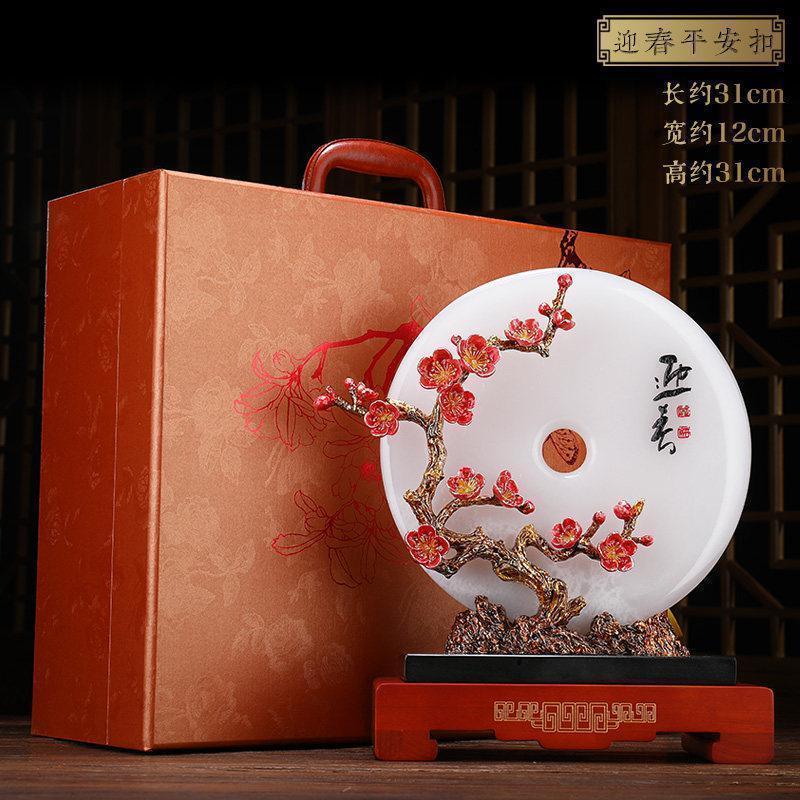 美帮汇珐琅彩平安扣玉石摆件阿富汗白玉扣家居客厅酒柜玄关装饰礼品高清大图